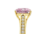 Yellow gold Fancy Pink Radiant Cut Solitaire Cathedral Diamond Engagement Ring with Channel-Set Band and Four-Prong Setting_8