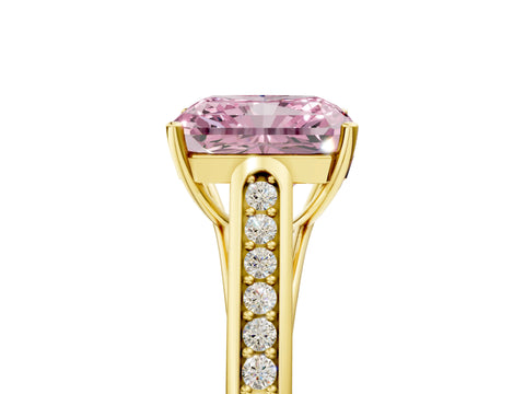 Yellow gold Fancy Pink Radiant Cut Solitaire Cathedral Diamond Engagement Ring with Channel-Set Band and Four-Prong Setting_8