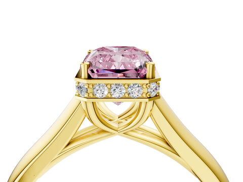 Yellow gold Fancy Pink Radiant Cut Solitaire Diamond Engagement Ring with Four-Prong Setting and Tapered Band_4