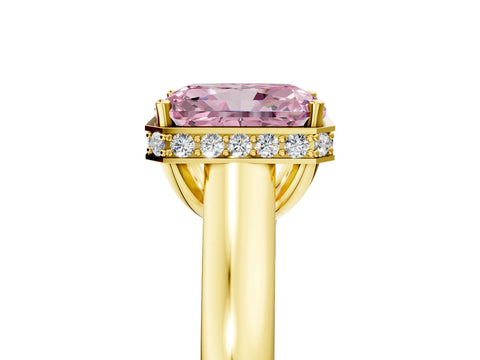 Yellow gold Fancy Pink Radiant Cut Solitaire Diamond Engagement Ring with Four-Prong Setting and Tapered Band_5