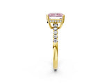Yellow gold Fancy Pink Radiant Cut Solitaire Diamond Engagement Ring with Pavé Band and Six-Prong Setting_14