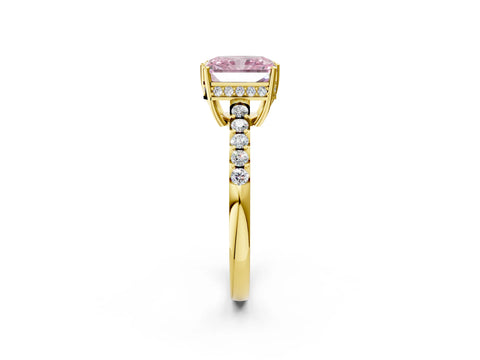 Yellow gold Fancy Pink Radiant Cut Solitaire Diamond Engagement Ring with Pavé Band and Six-Prong Setting_14