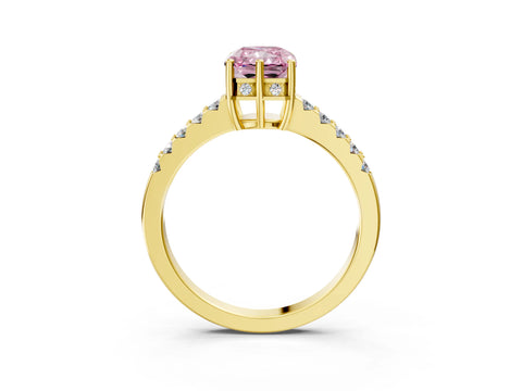 Yellow gold Fancy Pink Radiant Cut Solitaire Diamond Engagement Ring with Pavé Band and Six-Prong Setting_15