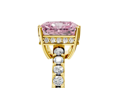 Yellow gold Fancy Pink Radiant Cut Solitaire Diamond Engagement Ring with Pavé Band and Six-Prong Setting_17