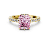 Yellow gold Fancy Pink Radiant Cut Solitaire Diamond Engagement Ring with Pavé Band and Six-Prong Setting_24