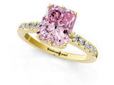Yellow gold Fancy Pink Radiant Cut Solitaire Diamond Engagement Ring with Pavé Band and Six-Prong Setting_25