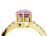 Yellow gold Fancy Pink Radiant Cut Solitaire Diamond Engagement Ring with Pavé Band and Six-Prong Setting_28