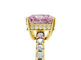 Yellow gold Fancy Pink Radiant Cut Solitaire Diamond Engagement Ring with Pavé Band and Six-Prong Setting_29