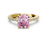Yellow gold Fancy Pink Radiant  Cut Solitaire Diamond Engagement Ring with Pave Band and Four-Prong Setting_164