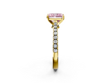 Yellow gold Fancy Pink Radiant  Cut Solitaire Diamond Engagement Ring with Pave Band and Four-Prong Setting_166