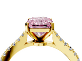 Yellow gold Fancy Pink Radiant  Cut Solitaire Diamond Engagement Ring with Pave Band and Four-Prong Setting_168