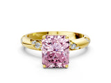 Yellow gold Fancy Pink Radiant Cut Solitaire Diamond Engagement Ring with Twisted Pave Band and Four-Prong Setting_3