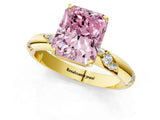 Yellow gold Fancy Pink Radiant Cut Solitaire Diamond Engagement Ring with Twisted Pave Band and Four-Prong Setting_4