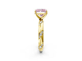 Yellow gold Fancy Pink Radiant Cut Solitaire Diamond Engagement Ring with Twisted Pave Band and Four-Prong Setting_5