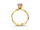 Yellow gold Fancy Pink Radiant Cut Solitaire Diamond Engagement Ring with Twisted Pave Band and Four-Prong Setting_6
