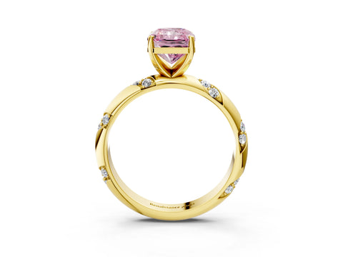 Yellow gold Fancy Pink Radiant Cut Solitaire Diamond Engagement Ring with Twisted Pave Band and Four-Prong Setting_6