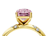 Yellow gold Fancy Pink Radiant Cut Solitaire Diamond Engagement Ring with Twisted Pave Band and Four-Prong Setting_7