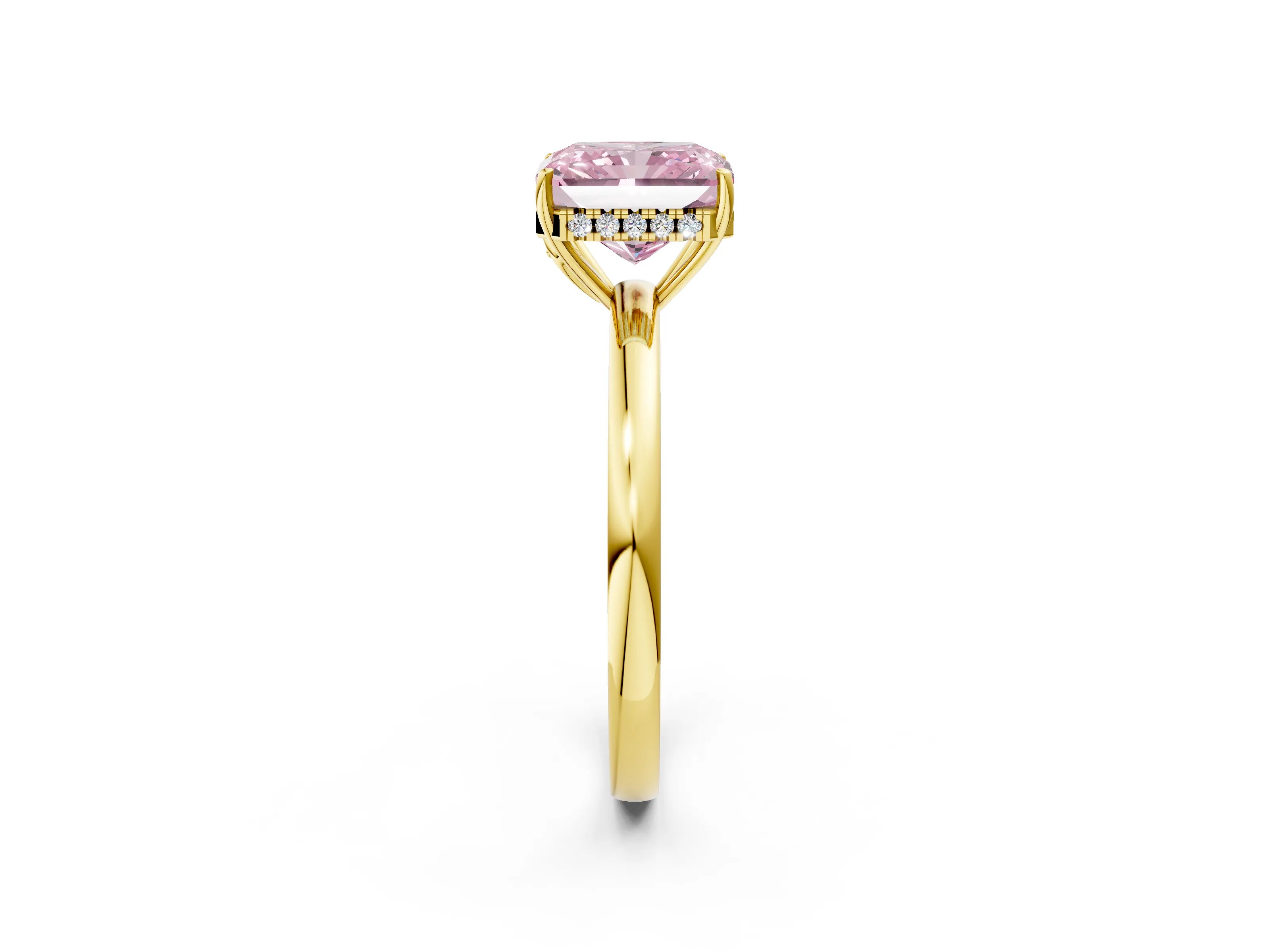 Yellow gold Fancy Pink Radiant Cut Solitaire Diamond Ring with Prong Setting and Plain Band_2