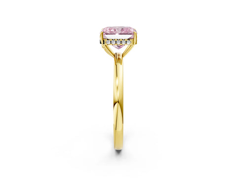 Yellow gold Fancy Pink Radiant Cut Solitaire Diamond Ring with Prong Setting and Plain Band_2