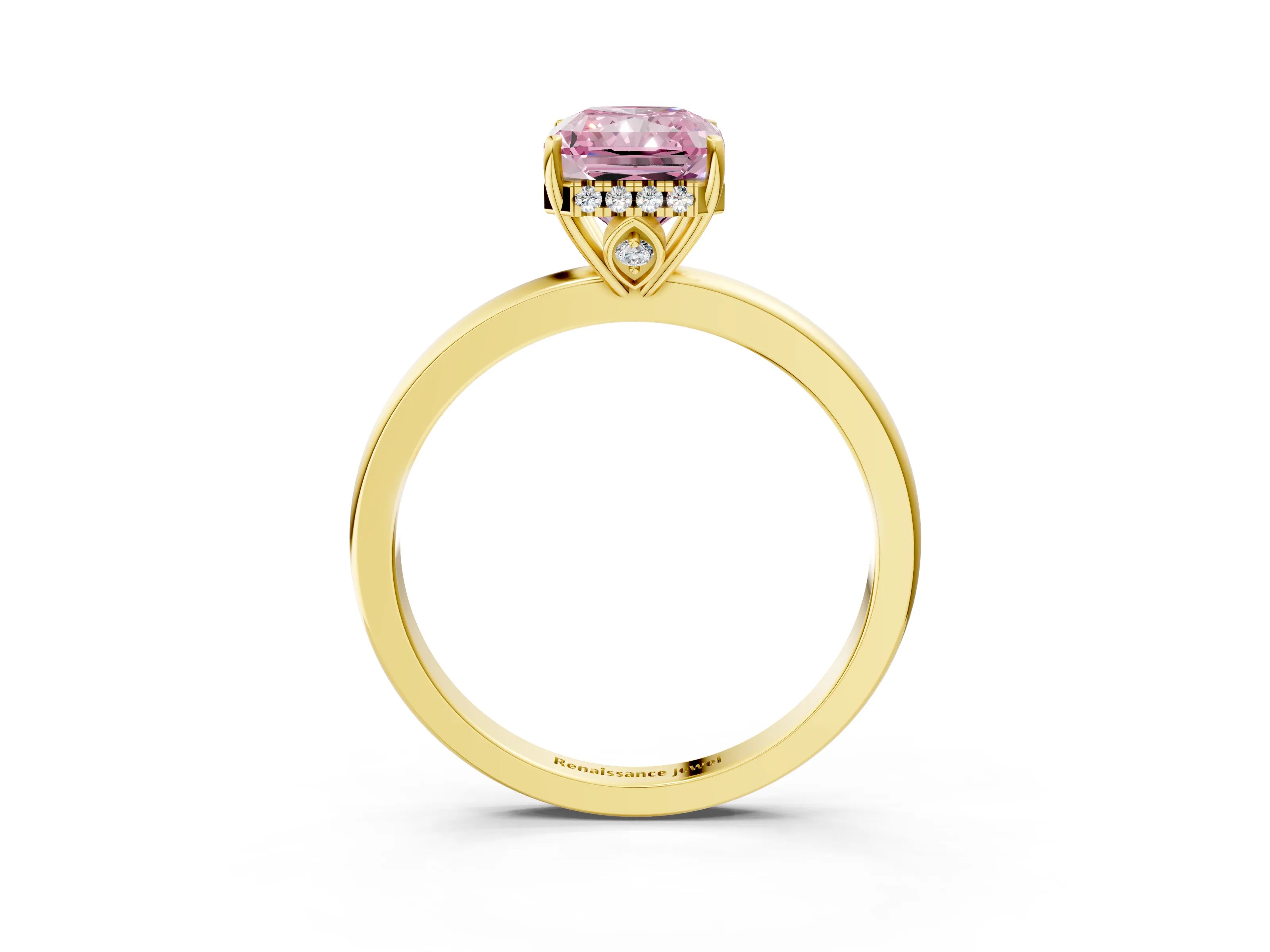 Yellow gold Fancy Pink Radiant Cut Solitaire Diamond Ring with Prong Setting and Plain Band_3