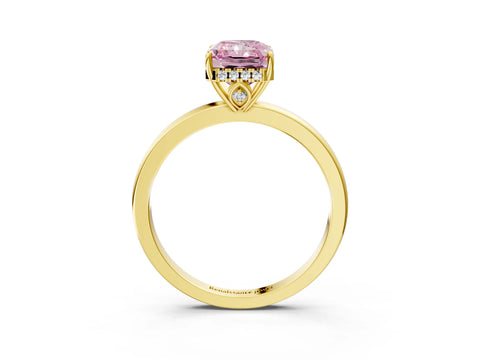 Yellow gold Fancy Pink Radiant Cut Solitaire Diamond Ring with Prong Setting and Plain Band_3