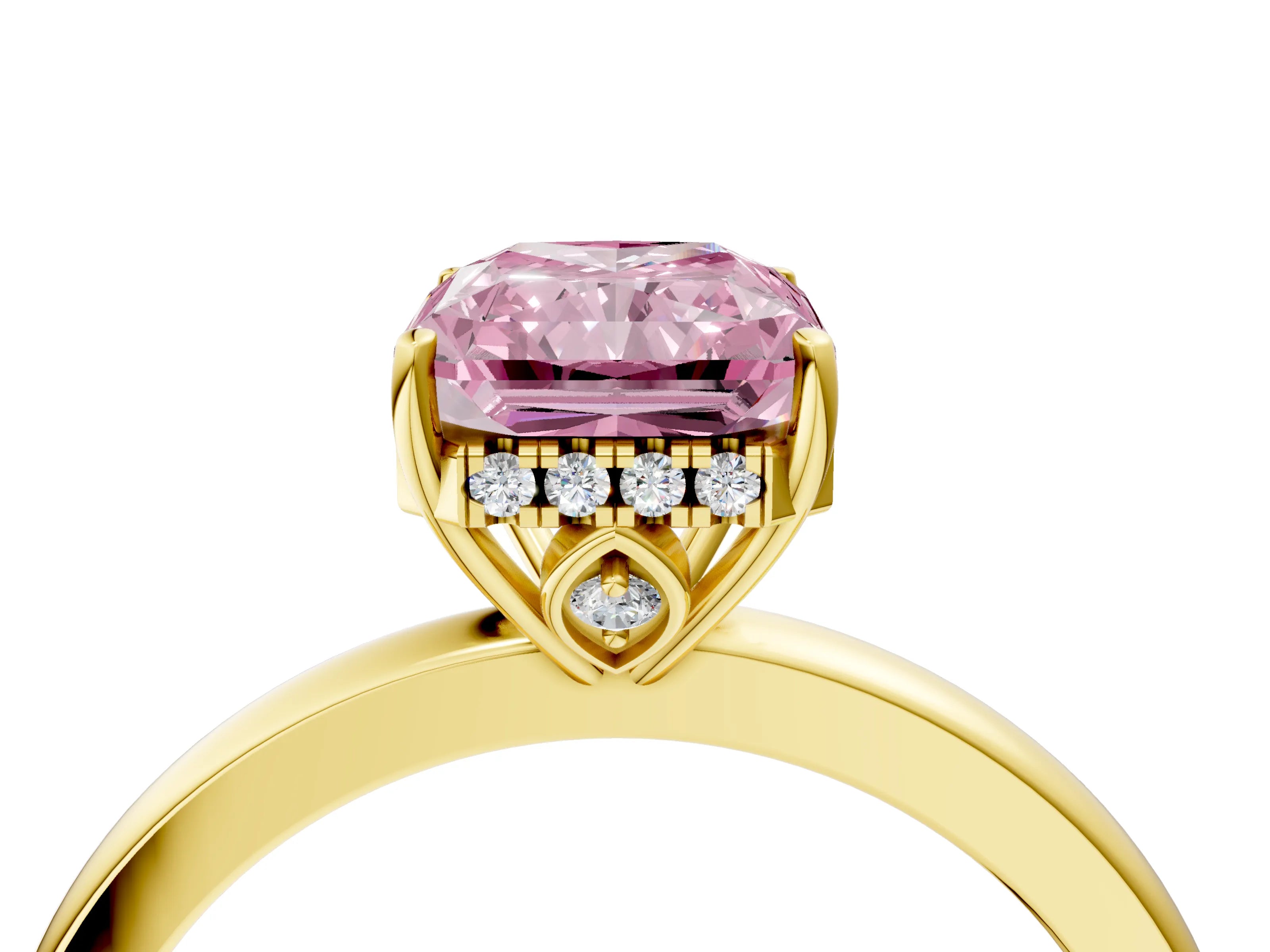 Yellow gold Fancy Pink Radiant Cut Solitaire Diamond Ring with Prong Setting and Plain Band_4