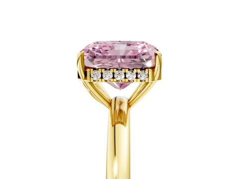 Yellow gold Fancy Pink Radiant Cut Solitaire Diamond Ring with Prong Setting and Plain Band_5