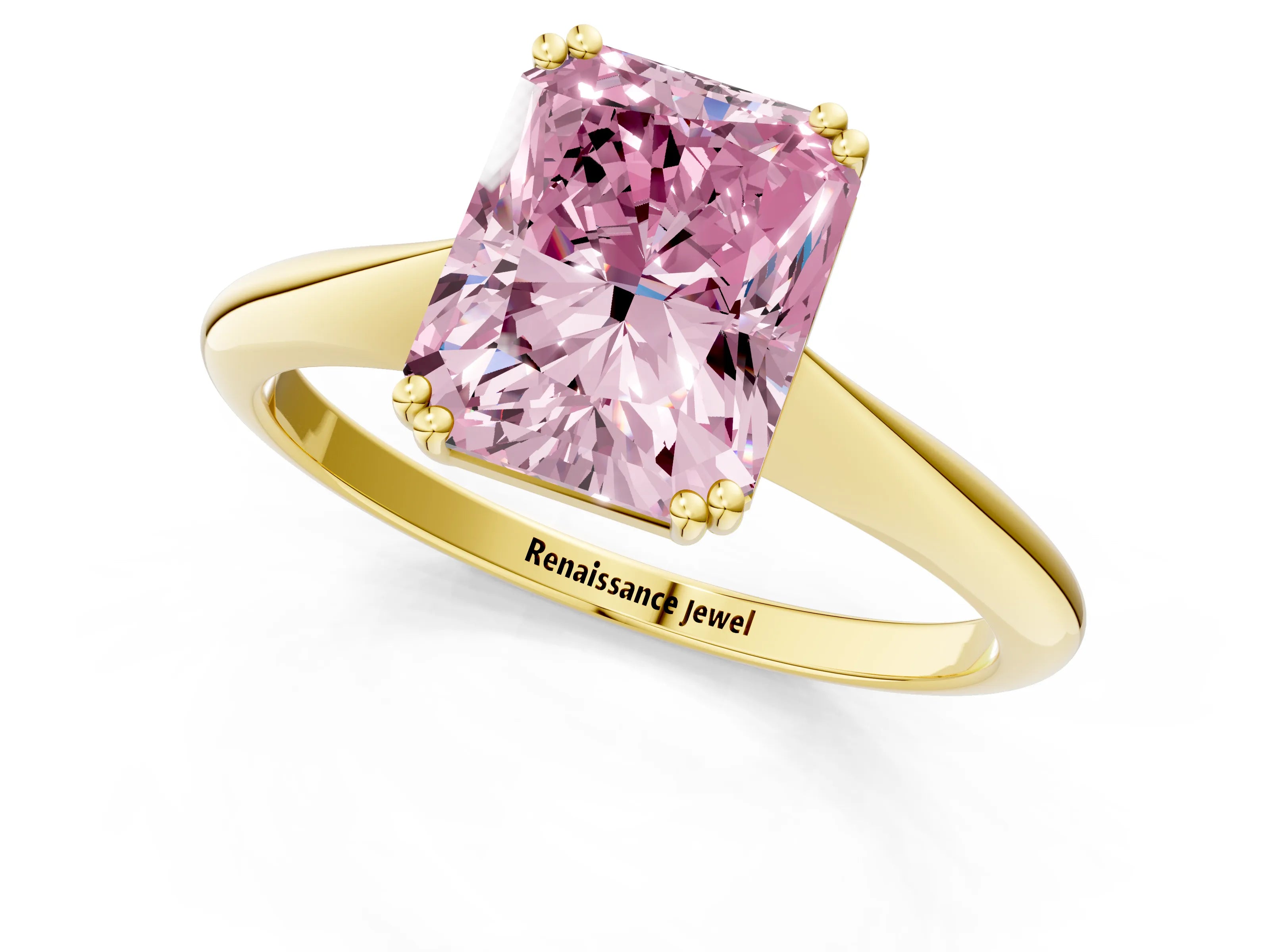 Yellow gold Fancy Pink Radiant Cut Solitaire Diamond Ring with Six-Prong Setting and Classic Band_1