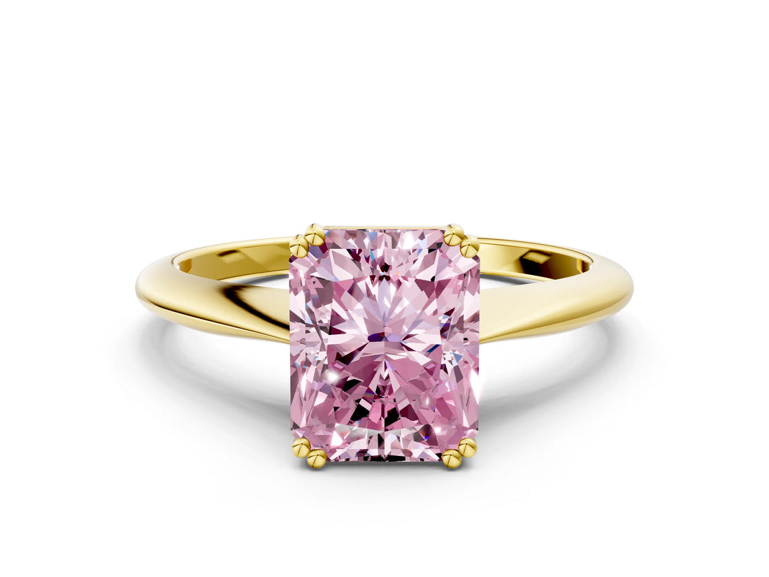 Yellow gold Fancy Pink Radiant Cut Solitaire Diamond Ring with Six-Prong Setting and Classic Band_12