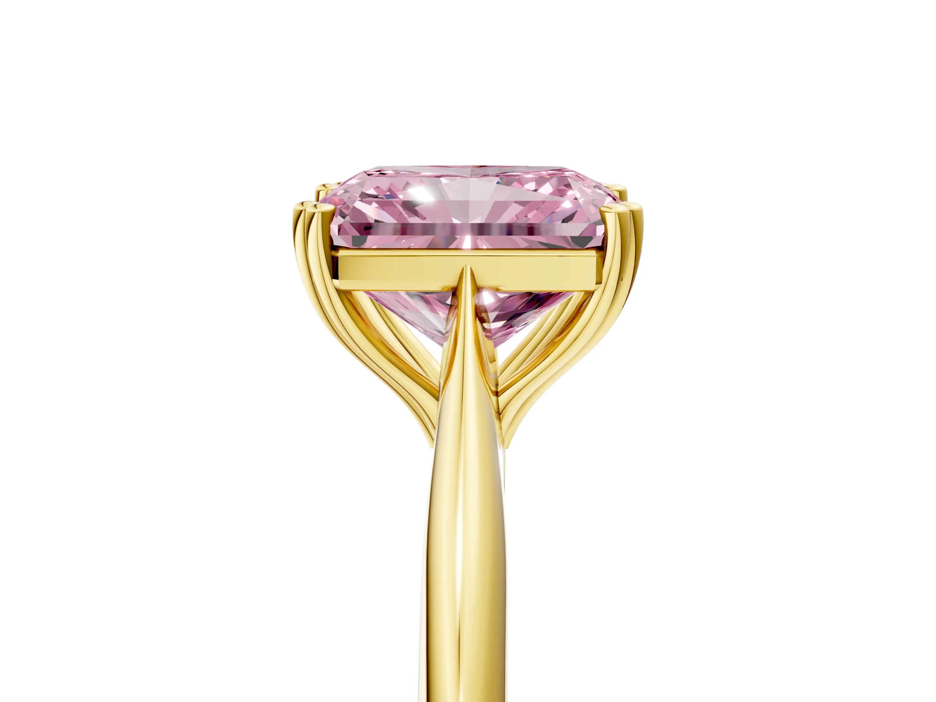 Yellow gold Fancy Pink Radiant Cut Solitaire Diamond Ring with Six-Prong Setting and Classic Band_5