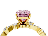 Yellow gold Fancy Pink Radiant  Cut Solitaire Diamond Twisted Band with Pave Setting_49