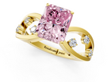 Yellow gold Fancy Pink Radiant  Cut Solitaire Diamond with Side Stones on Criss-Cross Band and Four-Prong Setting_4