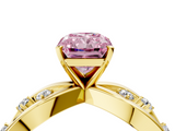 Yellow gold Fancy Pink Radiant  Cut Solitaire Diamond with Side Stones on Criss-Cross Band and Four-Prong Setting_7