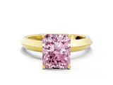 Yellow gold Fancy Pink Radiant  Cut Solitaire Engagement Ring with Flat Band and Four-Prong Setting 1