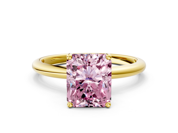 Yellow gold Fancy Pink Radiant  Cut Solitaire Engagement Ring with Four-Prong Setting and Classic Band