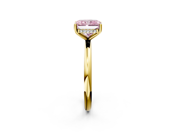Yellow gold Fancy Pink Radiant  Cut Solitaire Engagement Ring with Four-Prong Setting and Classic Band