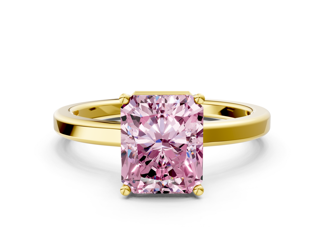 Yellow gold Fancy Pink Radiant  Cut Solitaire Engagement Ring with Four-Prong Setting on a Classic Band_20