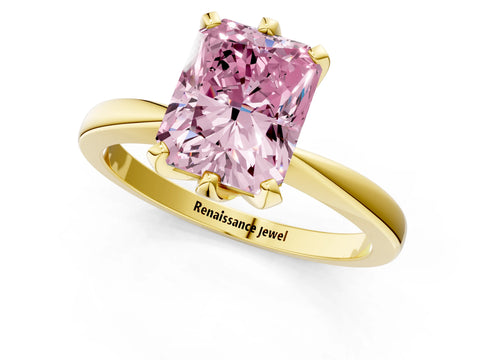 Yellow gold Fancy Pink Radiant Cut Solitaire Engagement Ring with Six-Prong Setting and Tapered Band_1