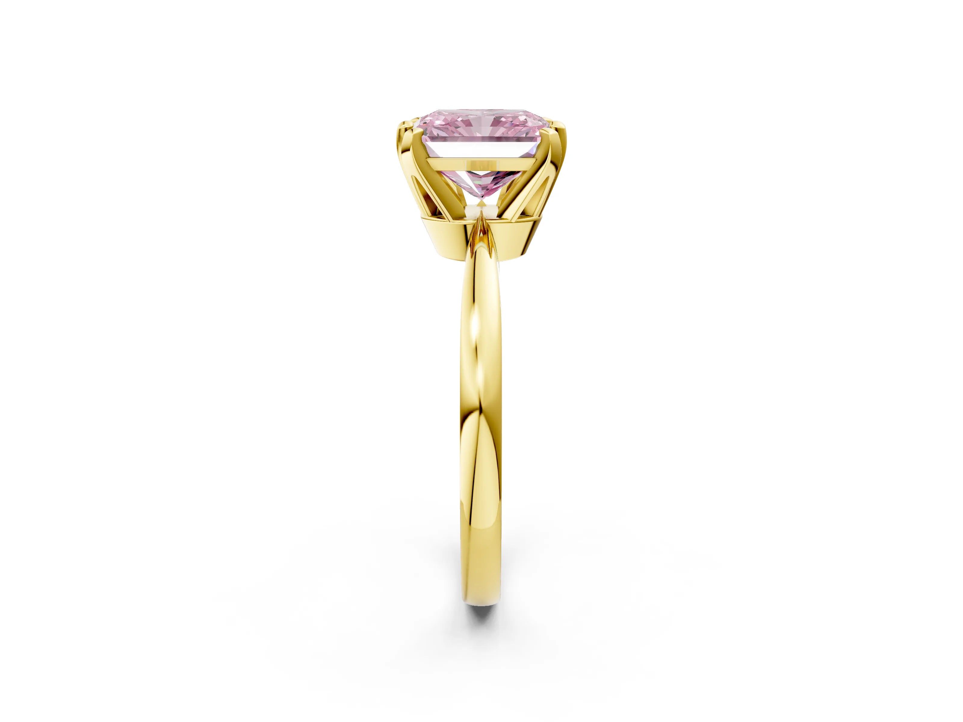 Yellow gold Fancy Pink Radiant Cut Solitaire Engagement Ring with Six-Prong Setting and Tapered Band_2