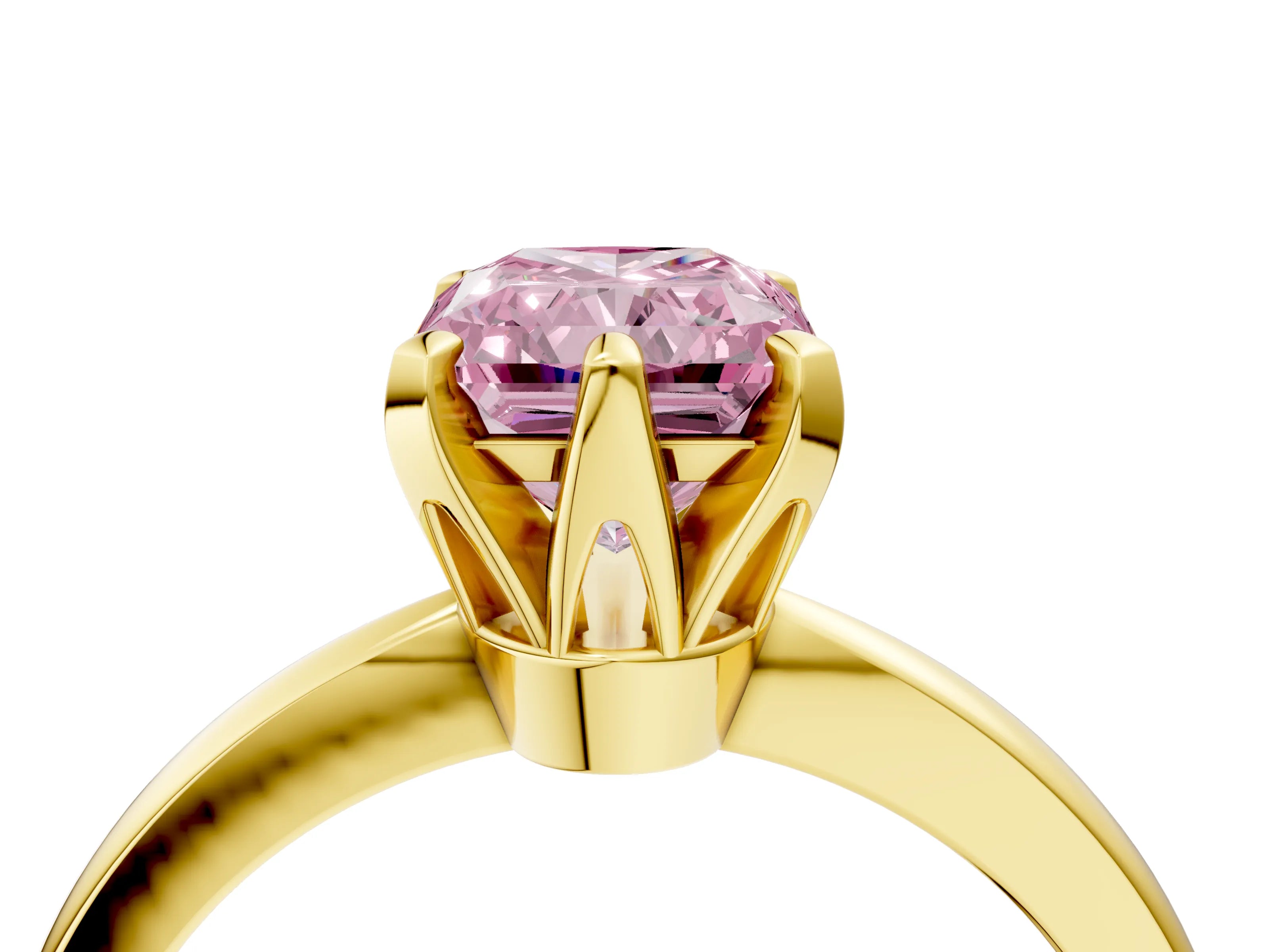 Yellow gold Fancy Pink Radiant Cut Solitaire Engagement Ring with Six-Prong Setting and Tapered Band_4