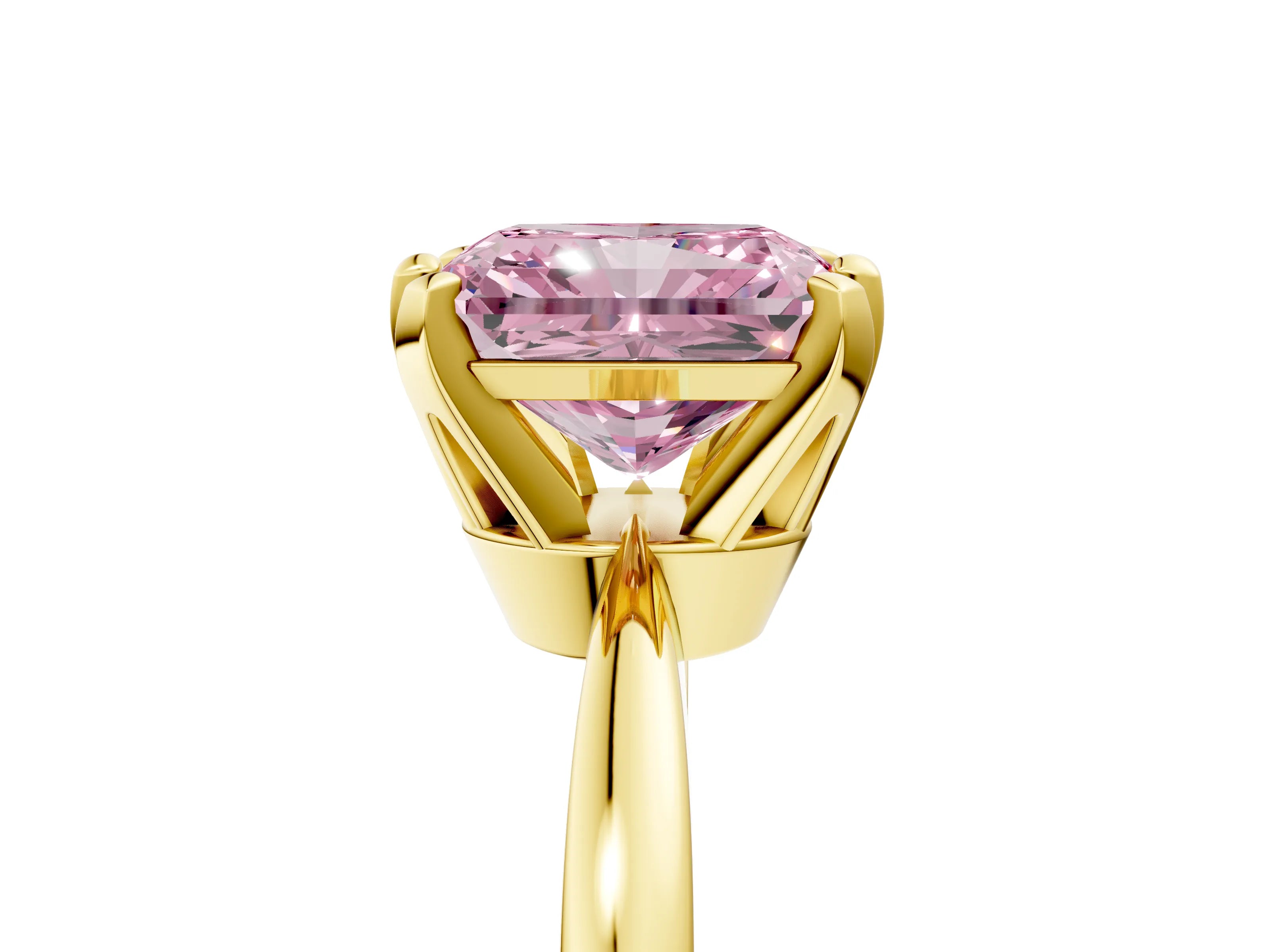 Yellow gold Fancy Pink Radiant Cut Solitaire Engagement Ring with Six-Prong Setting and Tapered Band_5
