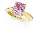 Yellow gold Fancy Pink Radiant  Cut Solitaire Engagement Ring with Tapered Band and Four-Prong Setting 1