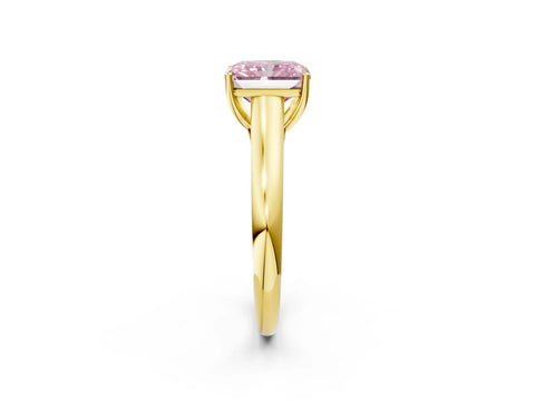 Yellow gold Fancy Pink Radiant Cut Solitaire Engagement Ring with Tapered Band and Four-Prong Setting_5