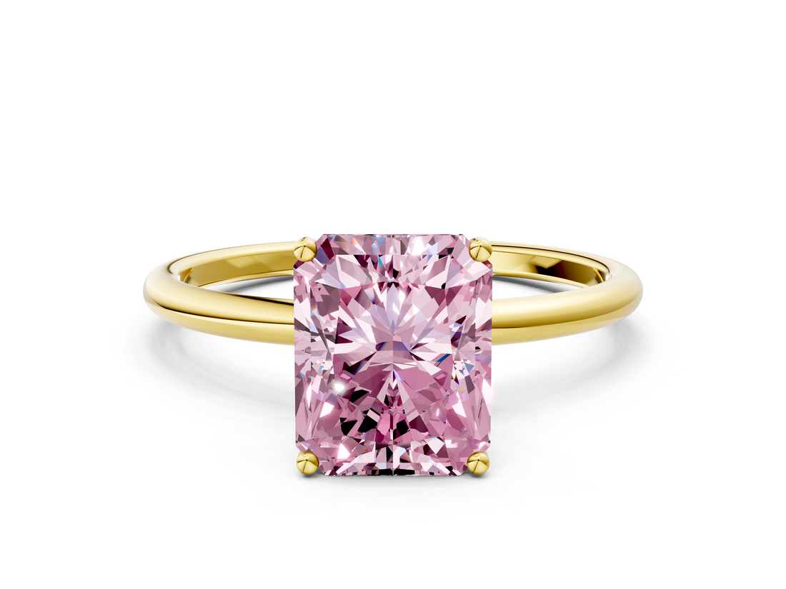 Yellow gold Fancy Pink Radiant  Cut Solitaire Engagement Ring with Thin Band and Four-Prong Setting_3
