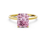 Yellow gold Fancy Pink Radiant  Cut Solitaire Engagement Ring with Thin Band and Four-Prong Setting_3