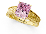 Yellow gold Fancy Pink Radiant  Cut Solitaire Engraved Band with Four-Prong Setting_77