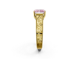 Yellow gold Fancy Pink Radiant  Cut Solitaire Engraved Band with Four-Prong Setting_78
