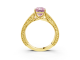 Yellow gold Fancy Pink Radiant  Cut Solitaire Engraved Band with Four-Prong Setting_79