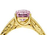 Yellow gold Fancy Pink Radiant  Cut Solitaire Engraved Band with Four-Prong Setting_80