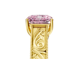 Yellow gold Fancy Pink Radiant  Cut Solitaire Engraved Band with Four-Prong Setting_81